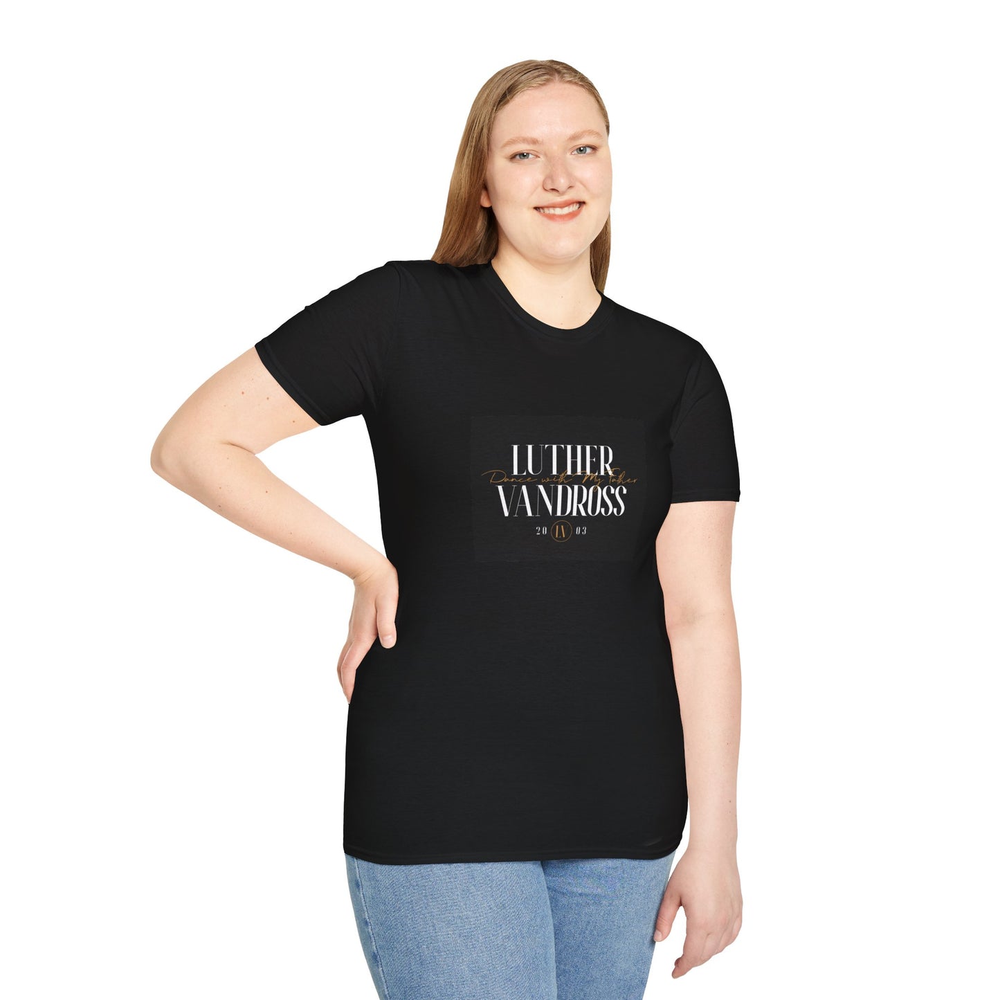 "Dance With My Father" Script Unisex Softstyle Black T-Shirt