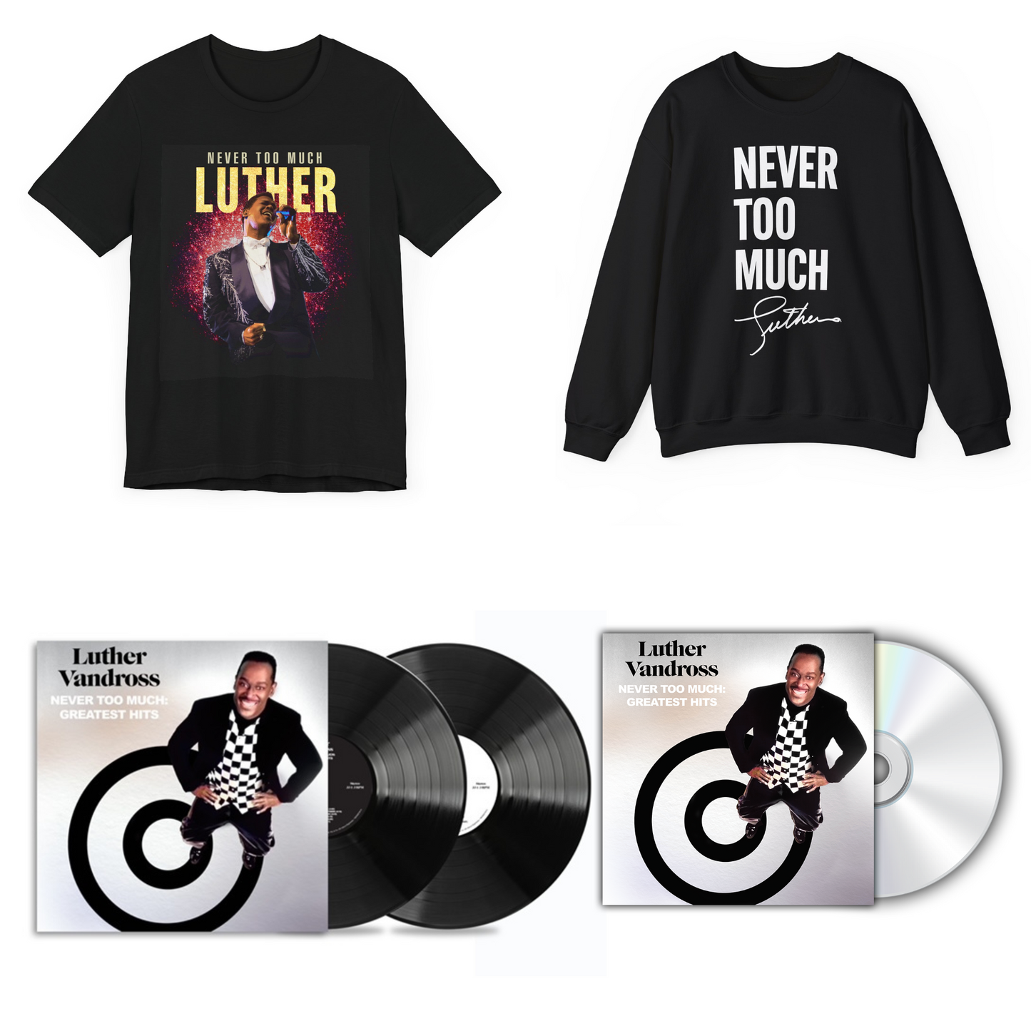 "Never Too Much" Crewneck Sweatshirt + Film Key Art T-Shirt + 2 CDs + 2 LP set