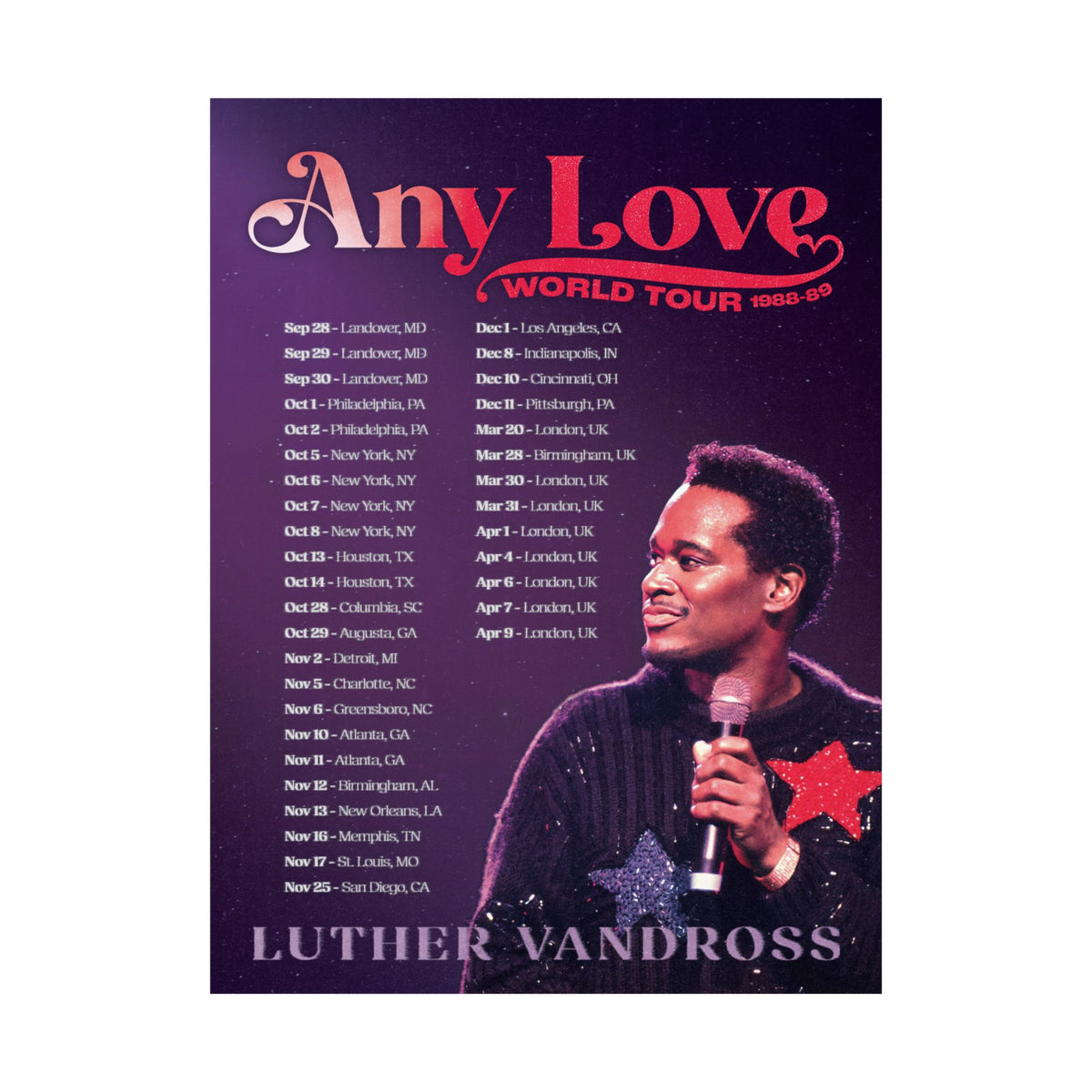 Luther Vandross Any Love World Tour Poster